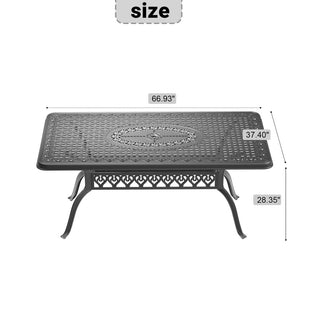 66.9" Cast Aluminum Outdoor Patio Dining Table with Umbrella Hole, Rectangular Black Metal Table for Backyard, Garden & Deck