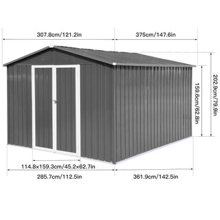 Mondawe 12ft x 10ft Metal Garden Storage Shed, Outdoor Tool Storage House with Double Doors and Air Vents