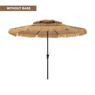 9FT/10FT 2-Tier Thatched Tiki Patio Umbrella with Crank – Natural Color, Beach-Style Sunshade
