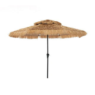 9FT/10FT 2-Tier Thatched Tiki Patio Umbrella with Crank – Natural Color, Beach-Style Sunshade