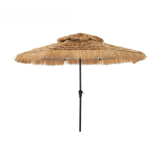 9FT/10FT 2-Tier Thatched Tiki Patio Umbrella with Crank – Natural Color, Beach-Style Sunshade