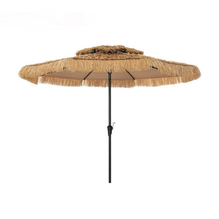 9FT/10FT 2-Tier Thatched Tiki Patio Umbrella with Crank – Natural Color, Beach-Style Sunshade