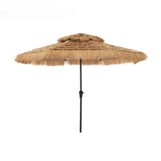 9FT/10FT 2-Tier Thatched Tiki Patio Umbrella with Crank – Natural Color, Beach-Style Sunshade