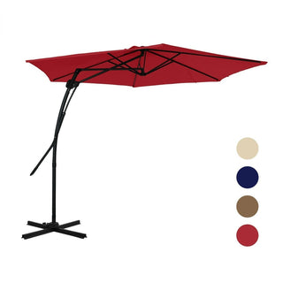 10FT Hexagonal Offset Patio Umbrella with Crank & Tilt, Available in Beige / Navy Blue / Tan / Red