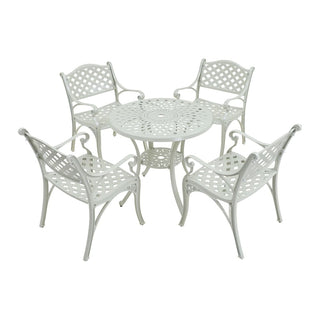 Mondawe 5-Piece Outdoor Cast Aluminum Dining Set with Round Table & 4 Ergonomic Chairs in Bronze/White for Patio & Garden