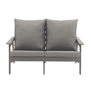 HIPS Wood-Look Outdoor Patio Sofa with Deep Cushions – Modern Garden & Balcony Seating