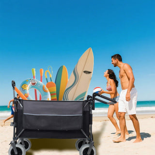 300L XL Folding Wagon Cart with Beach Wheels, Heavy-Duty Push-Pull Utility Wagon for Camping, Beach & Garden