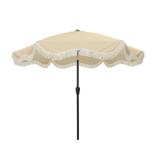 9 FT Tassel Market Patio Umbrella with Full Fiberglass Rib in Cream/Beige/Tan