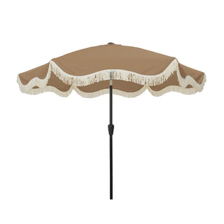 9 FT Tassel Market Patio Umbrella with Full Fiberglass Rib in Cream/Beige/Tan