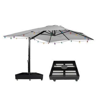 10x13FT Aluminum Cantilever Patio Umbrella with 1100LBS Wheeled Base, 360° Rotation & Stepless Tilt, UV50+ Waterproof Canopy