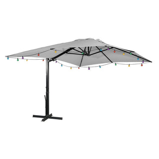 10x13FT Aluminum Cantilever Patio Umbrella with 1100LBS Wheeled Base, 360° Rotation & Stepless Tilt, UV50+ Waterproof Canopy