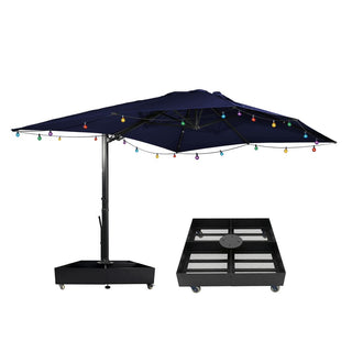 10x13FT Aluminum Cantilever Patio Umbrella with 1100LBS Wheeled Base, 360° Rotation & Stepless Tilt, UV50+ Waterproof Canopy