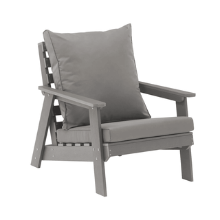 HIPS Wood-Look Outdoor Patio Sofa with Deep Cushions – Modern Garden & Balcony Seating