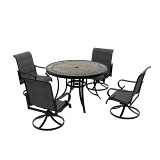 Mondawe 5-Piece Outdoor Aluminum Swivel Dining Set with Textilene Chairs & Round Table