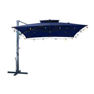 10×13 FT Aluminum Cantilever Patio Umbrella with Hook – Large Offset Outdoor Umbrella for Patio, Deck & Garden (Gray/Navy Blue)