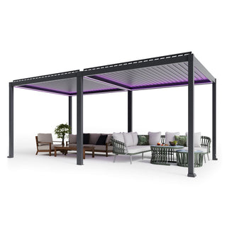 10X20 FT Motorized Aluminum Louvered Pergola with 7-Color LED Lights,Suitable For Patios, Pool Areas, Outdoor Kitchens And Terraces