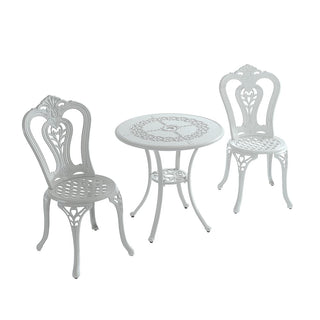 3-Piece White/Bronze Cast Aluminum Outdoor Bistro Set with Round Standard Height Table & 2 Armless Chairs for Patio, Garden & Balcony