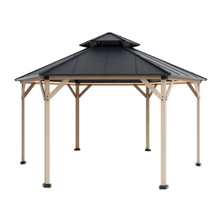 Hexagon Hardtop Gazebo with Solar LED Light – Modern Outdoor Patio Gazebo for Backyard