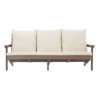 HIPS Wood-Look Outdoor Patio Sofa with Deep Cushions – Modern Garden & Balcony Seating