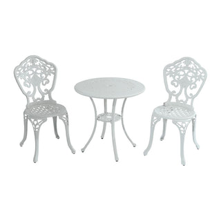 3-Piece Antique Bronze/White Cast Aluminum Outdoor Bistro Set with Round Table & 2 Armless Chairs for Patio, Garden & Balcony