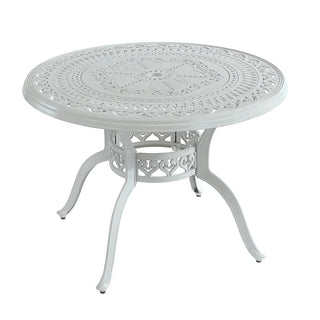 40" Round Cast Aluminum Outdoor Dining Table in Antique Bronze/White with 1.9" Umbrella Hole, Standard Height for Patio & Garden