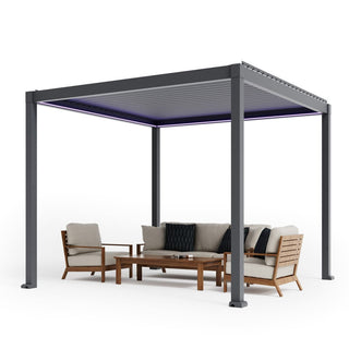 Motorized Aluminum Louvered Pergola with Integrated LED Lights – Modern Adjustable Outdoor Patio Gazebo