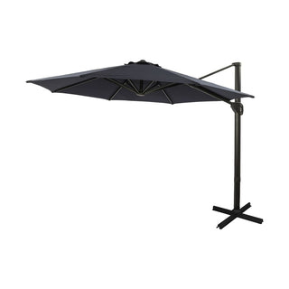 11ft Round Hanging Patio Umbrella – Aluminum Cantilever Market Umbrella with Crank, Base & Navy Blue Canopy
