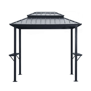 Hardtop Outdoor BBQ Grill Gazebo with Sloped Galvanized Steel Roof, 2 Side Shelves & Ceiling Hooks for Backyard & Patio
