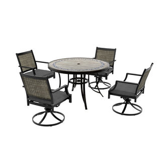 5-Piece Mondawe Outdoor Aluminum Swivel Dining Set with Textilene Cushioned Chairs & Round Table