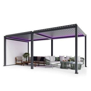 10X20 FT Motorized Aluminum Louvered Pergola with 7-Color LED Lights,Suitable For Patios, Pool Areas, Outdoor Kitchens And Terraces