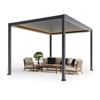 Motorized Aluminum Louvered Pergola with Integrated LED Lights – Modern Adjustable Outdoor Patio Gazebo