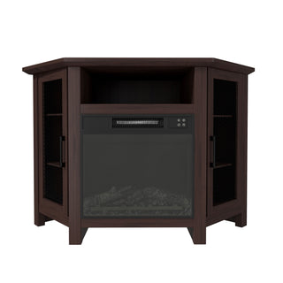 44.5 Inch MDF Wood Cabinet TV Stand with Electric Fireplace - Brown/White Finish