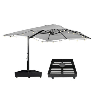 10x13FT Aluminum Cantilever Patio Umbrella with 1100LBS Wheeled Base, 360° Rotation & Stepless Tilt, UV50+ Waterproof Canopy