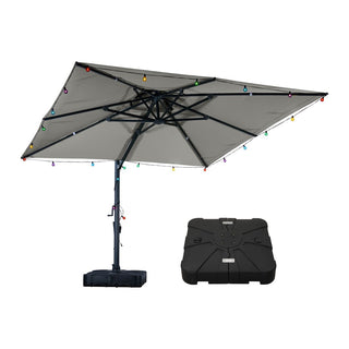 10 FT Square Aluminum Cantilever Patio Umbrella with Hook – Offset Outdoor Umbrella in Navy Blue/Tan/Gray for Patio & Garden