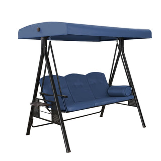 3-Person Steel Patio Swing with Adjustable Canopy & Removable Cushions, Outdoor Porch Swing Chair in Beige