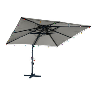 10 FT Square Aluminum Cantilever Patio Umbrella with Hook – Offset Outdoor Umbrella in Navy Blue/Tan/Gray for Patio & Garden