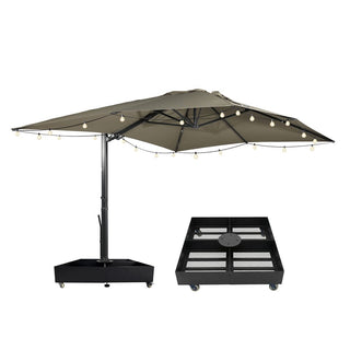 10x13FT Aluminum Cantilever Patio Umbrella with 1100LBS Wheeled Base, 360° Rotation & Stepless Tilt, UV50+ Waterproof Canopy