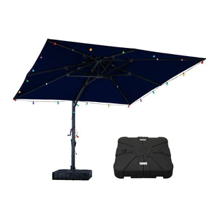 10 FT Square Aluminum Cantilever Patio Umbrella with Hook – Offset Outdoor Umbrella in Navy Blue/Tan/Gray for Patio & Garden