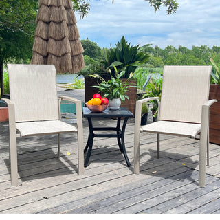 2-Piece Outdoor Patio Chairs – All-Weather Metal Dining Chairs for Garden & Poolside, Black or Cream Frame