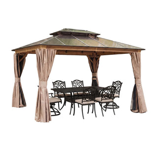 Aetherdome Permanent Aluminum Outdoor Hardtop Gazebo – Pavilion with Double Roof, Curtains & Netting