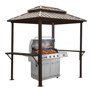 Hardtop Outdoor BBQ Grill Gazebo with Sloped Galvanized Steel Roof, 2 Side Shelves & Ceiling Hooks for Backyard & Patio