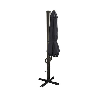 11ft Round Hanging Patio Umbrella – Aluminum Cantilever Market Umbrella with Crank, Base & Navy Blue Canopy