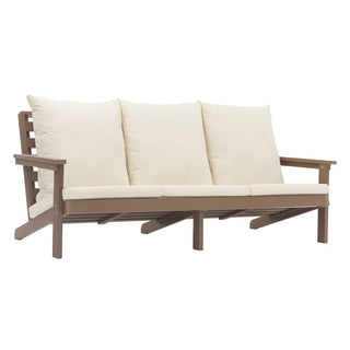 HIPS Wood-Look Outdoor Patio Sofa with Deep Cushions – Modern Garden & Balcony Seating