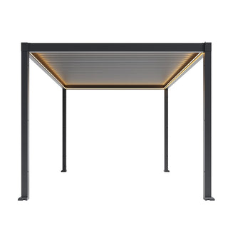 Motorized Aluminum Louvered Pergola with Integrated LED Lights – Modern Adjustable Outdoor Patio Gazebo