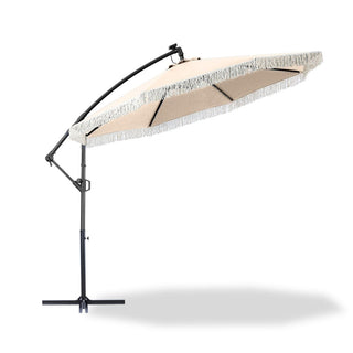 10FT Iron Cantilever Patio Umbrella with Tassels – 360° Rotating Outdoor Offset Umbrella with PU-Coated Polyester Canopy