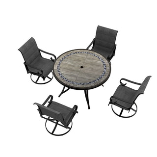 Mondawe 5-Piece Outdoor Aluminum Swivel Dining Set with Textilene Chairs & Round Table