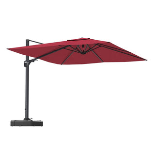 11FT Square Cantilever Patio Umbrella with 360° Rotation & Cross Base – Outdoor Offset Umbrella in Beige, Red, Navy Blue & Gray