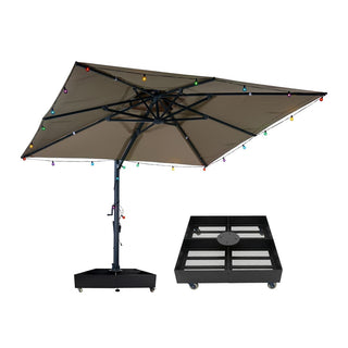 10 FT Square Aluminum Cantilever Patio Umbrella with Hook – Offset Outdoor Umbrella in Navy Blue/Tan/Gray for Patio & Garden