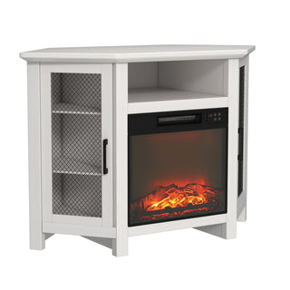 44.5 Inch MDF Wood Cabinet TV Stand with Electric Fireplace - Brown/White Finish