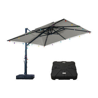 10 FT Square Aluminum Cantilever Patio Umbrella with Hook – Offset Outdoor Umbrella in Navy Blue/Tan/Gray for Patio & Garden